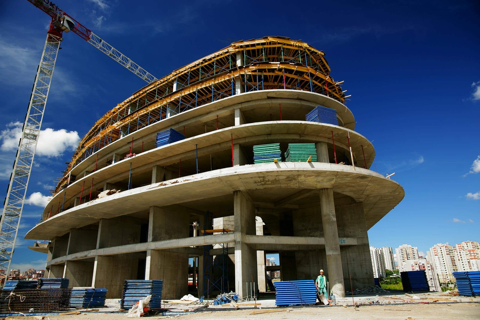 Building under construction with a crane